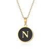 English letter oiled necklace, European and American trend titanium steel chain, round gold letter pendant collarbone chain