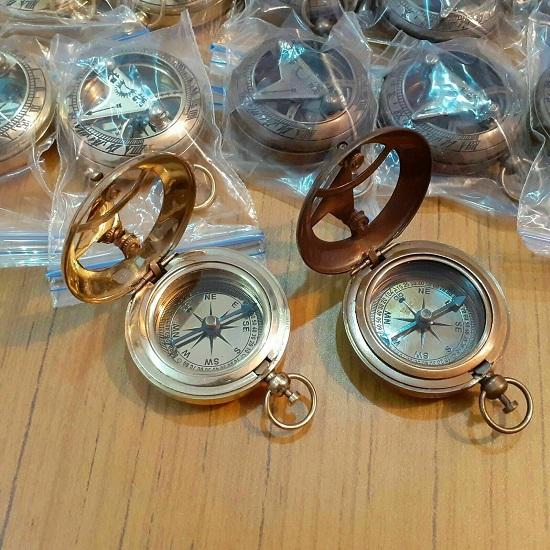 Lot of 12 Antique Brass Push Button Sundial Compass 5.08 Cm Marine Gift Handmade Gift