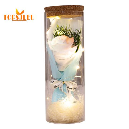 Preserved Flower Glass Wishing Bottle,Eternal Rose Flower,LED Light,Romantic Gift for Lover Friends