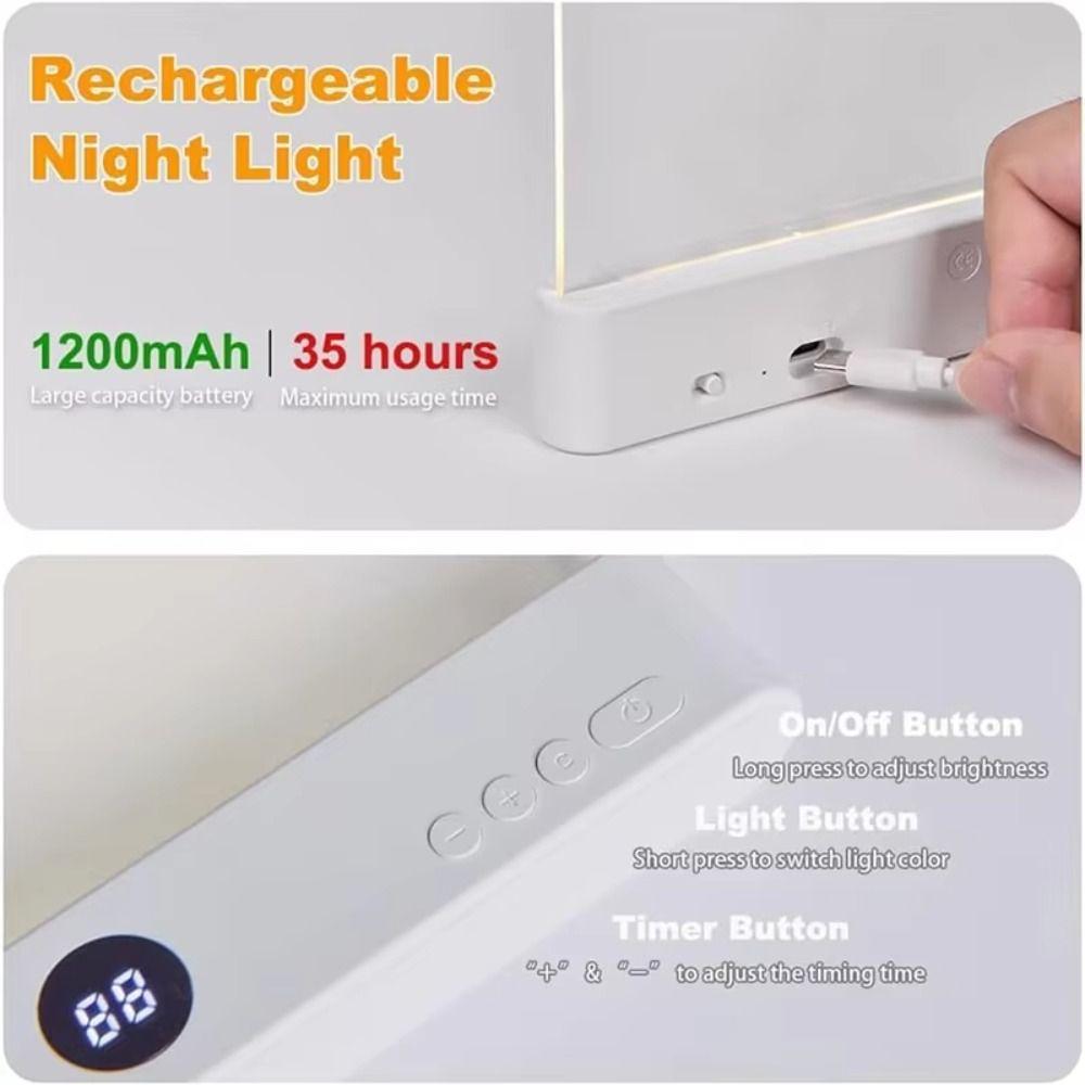 Rechargeable Reading Lamp 3 Color Modes Timer Function LED Book Light Dimmable Clear LED Panel Book Light Reading At Night