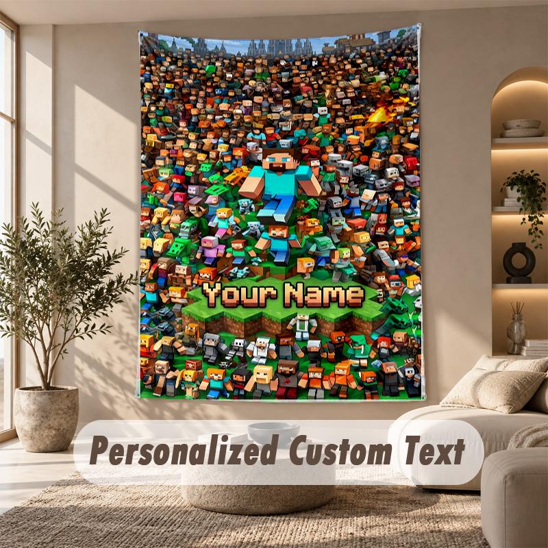 Minecraft Tapestry, Personalized Custom Text, Wall Hanging Tapestry For Living Room Home Wall Decor