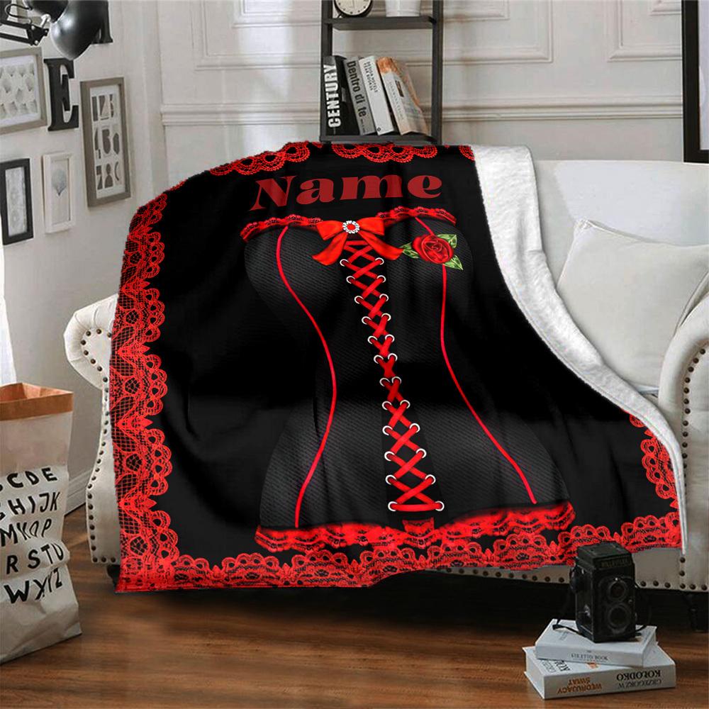 Custom Name Black Red Lace Corset Home Customize Your Name Blankets Comfortable Soft Lightweight Allseason Multipurpose Blanket Picnic Sofa Office Bed