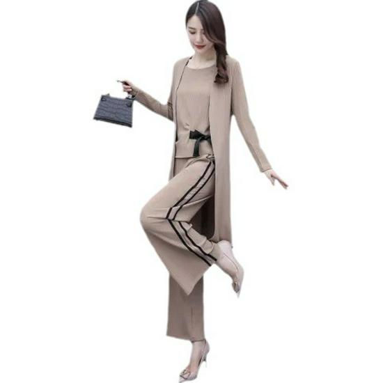 2023 Women's Fashion Three-Piece Set: Wide-Leg Pants, Temperament Coat & Casual Crop Top