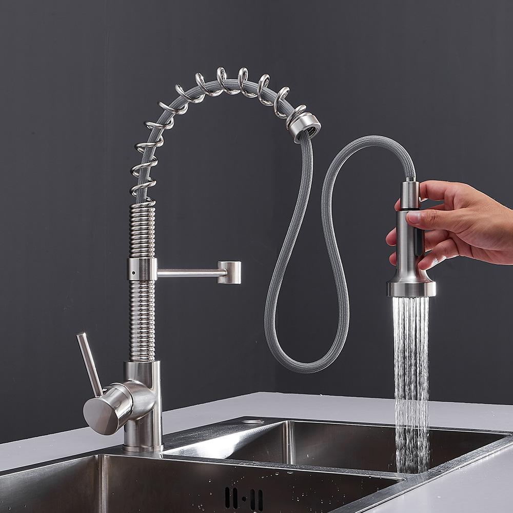 

Tuqiu Spring Pull Out Kitchen Faucet Nickel Pull Down Kitchen Sink Faucet luxury Hot & Cold Total Brass Kitchen Mixer tap