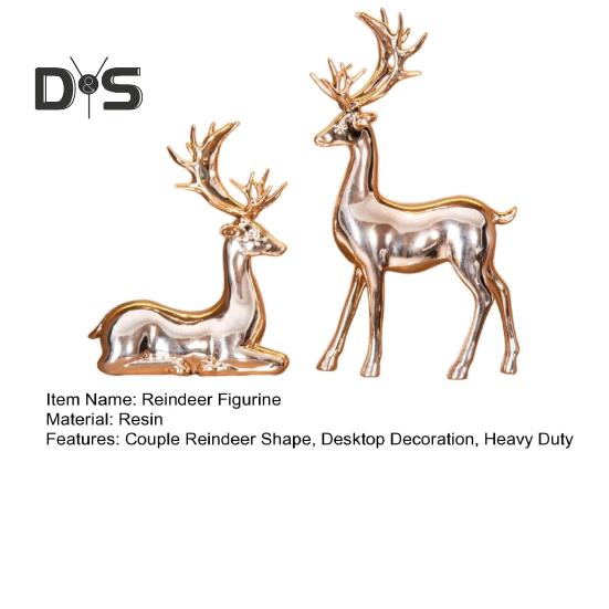 2Pcs Casal Rena Estatueta De Pé Deitado Cervo Estátua Resina Alce Escultura Natal Escritório Em Casa Estante Decoração De Mesa Ornamento