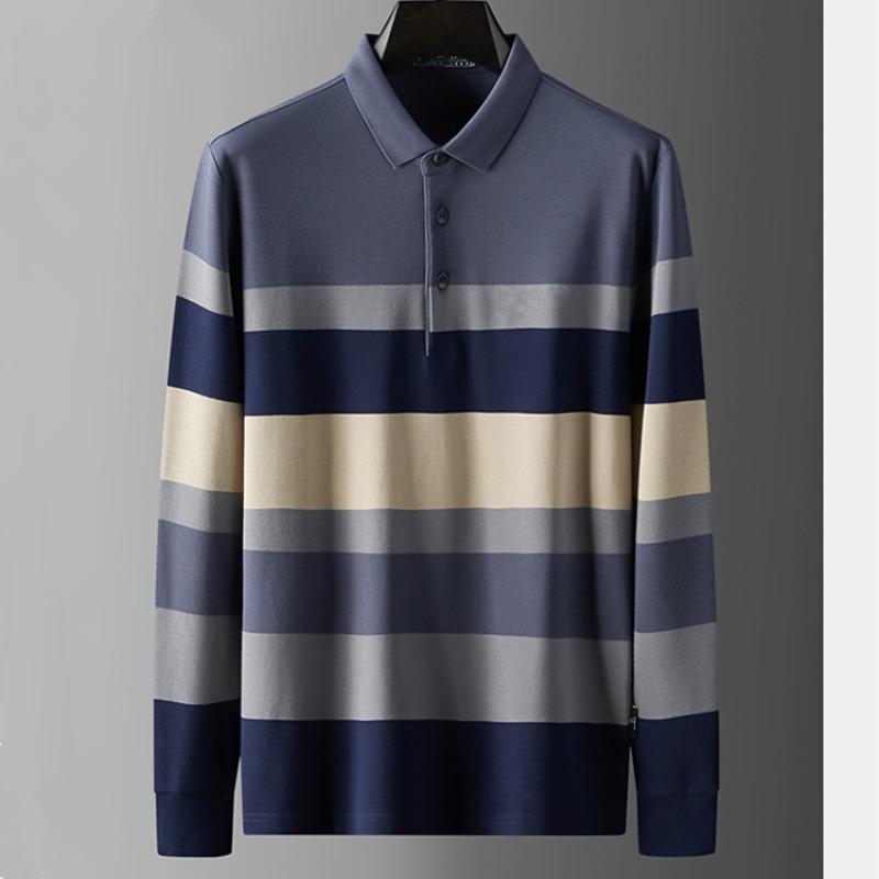 Men's Striped Long Sleeved POLO Shirt Summer Fashion Casual Breathable Polo T-shirt Men's Brand Embroidered Top