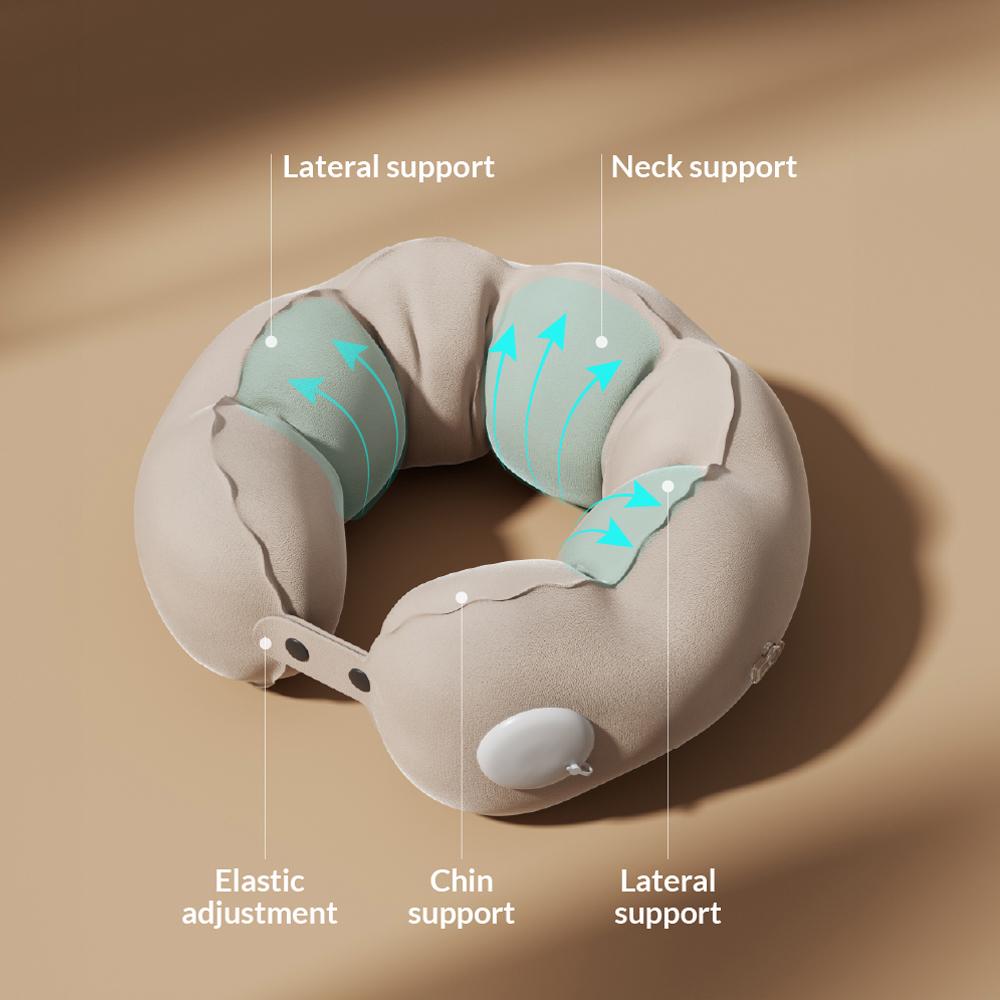 1 pc of compression inflatable neck pillow, portable adjustable U-shaped support pillow, office travel neck pillow small темные хаки