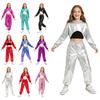 Ensemble de Danse Hip-hop Jazz pour Filles Sweat à Capuche Court Métallisé Manches Longues Asymétrique avec Dos Croisé Gilet Pantalon Cargo Brillant Performance Scénique Compétition