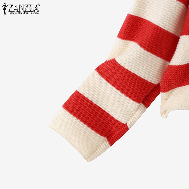 ZANZEA Autumn Spring Women Long Sleeve Striped Casual Knitted Stretch Sweaters Cardigans