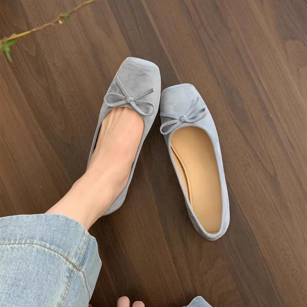 Retro ballet flat bottom red light mouth single shoes women's new suede gentle soft sole Doudou shoes one pedal ladyshoes