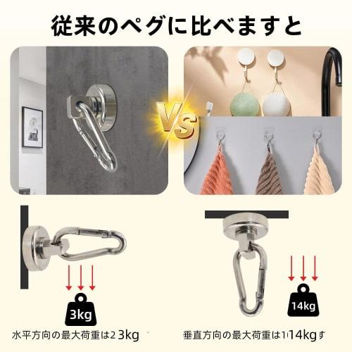 KKLM Super Strong Magnetic Hooks and Carabiner Hooks, Set of 4, Neodymium Magnets with a 42kg Weight Capacity and 25mm Diameter, Versatile for Kitchen