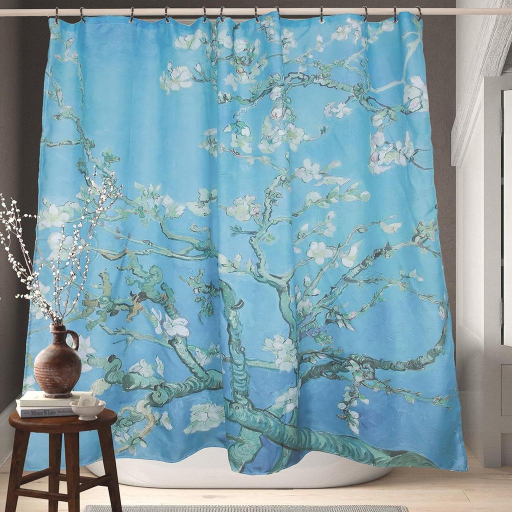 Cool Japanese Asian Art Modern Blue Anime Ocean The Great Waves Kanagawa of Hokusai Aesthetic Waterproof Curtain with Hooks,