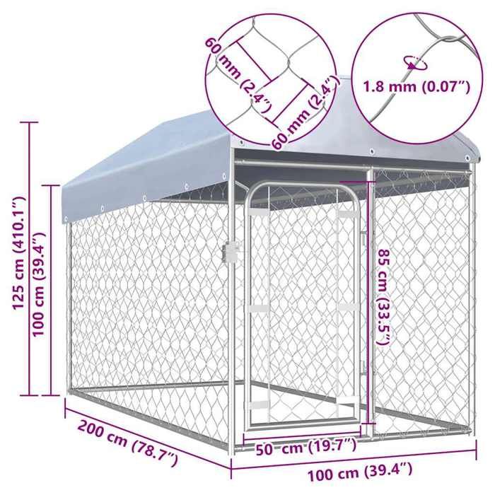 VidaXL Outdoor Kennel with Roof for Dogs 2x1x1.25 M Enclosure Cage Doghouse 144492