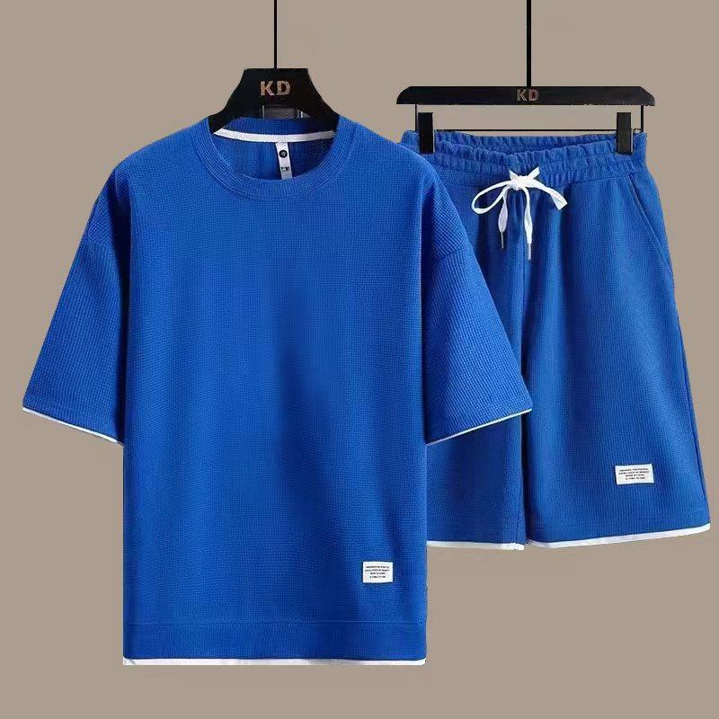 Summer Men's Fashion Fashion Fashion Brand Casual Sports Set Round Neck Loose Short Sleeve Shorts