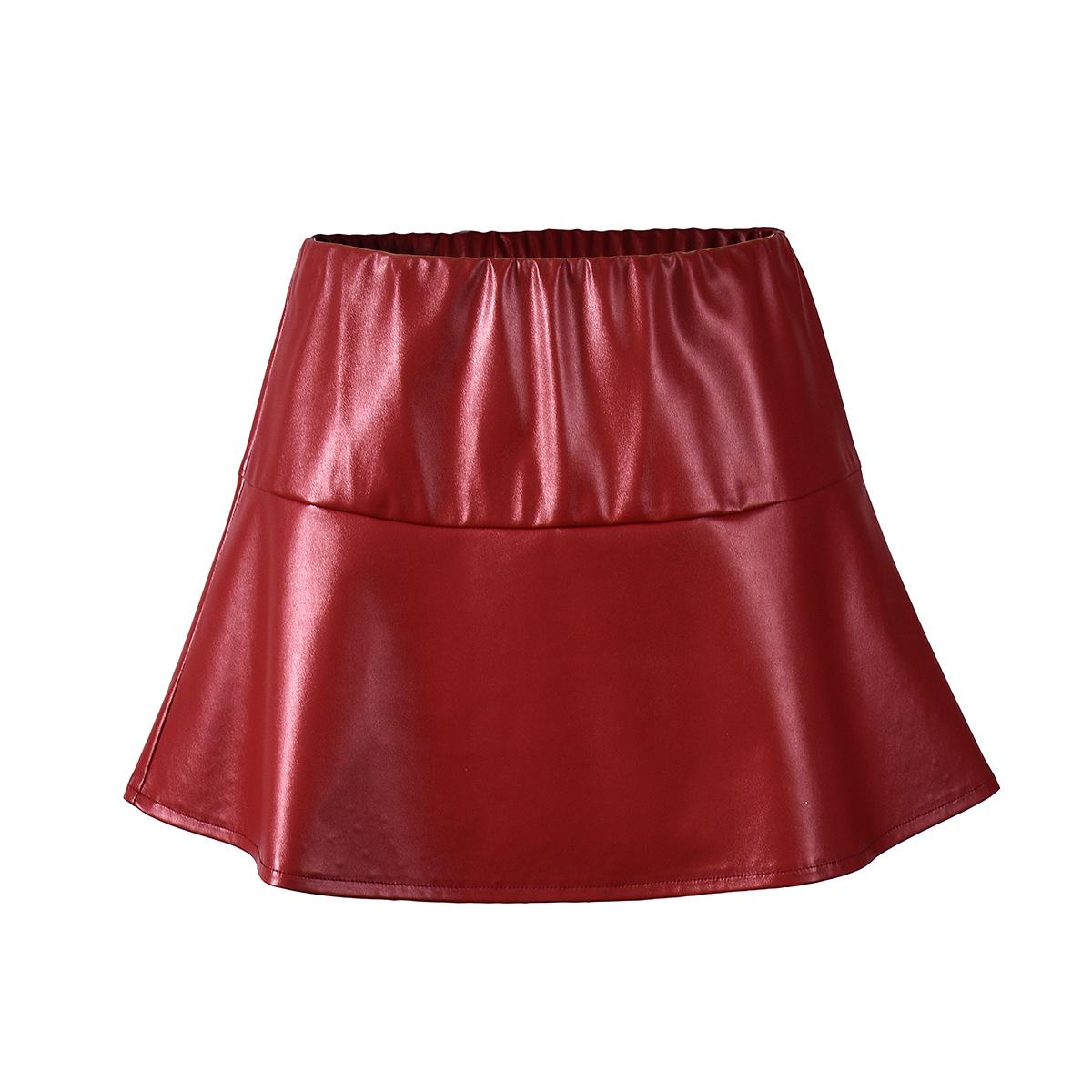 Spice girl style women s European and American imitation leather coated new fashion stretch skirt women S красный