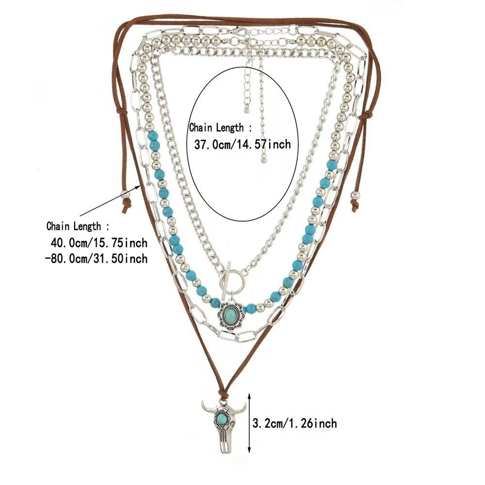 Western Beaded Layered Necklace Bohemian Clavicle Chain Turquoise Beads Pendant Necklaces Gifts
