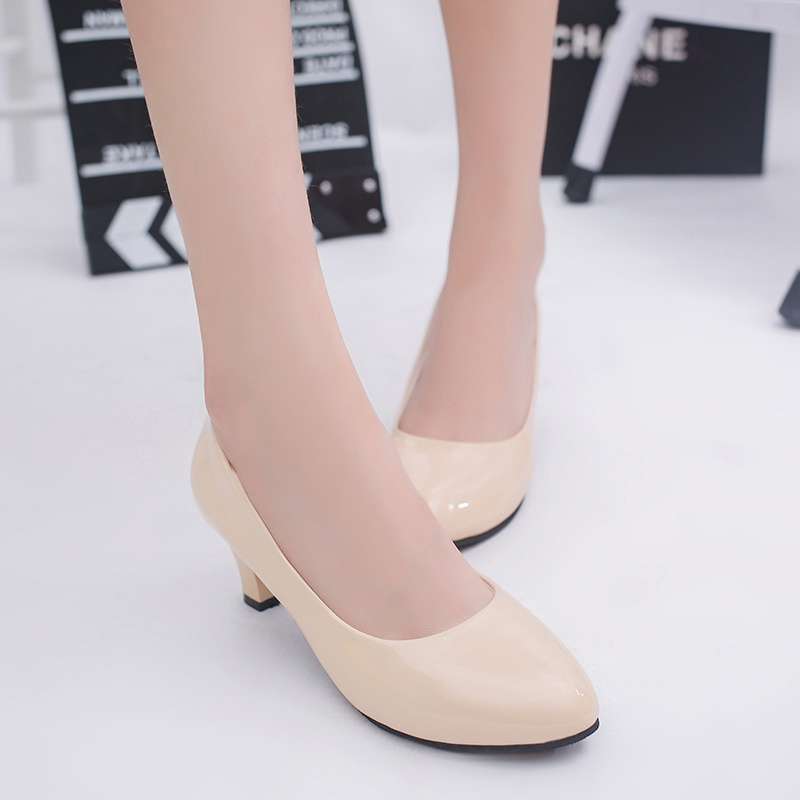 Spring and Autumn Versatile Single Shoes Women's High Heels Black and White Work Shoes High Heels Medium Heel Bow Women's Thick Heels Women's Shoes