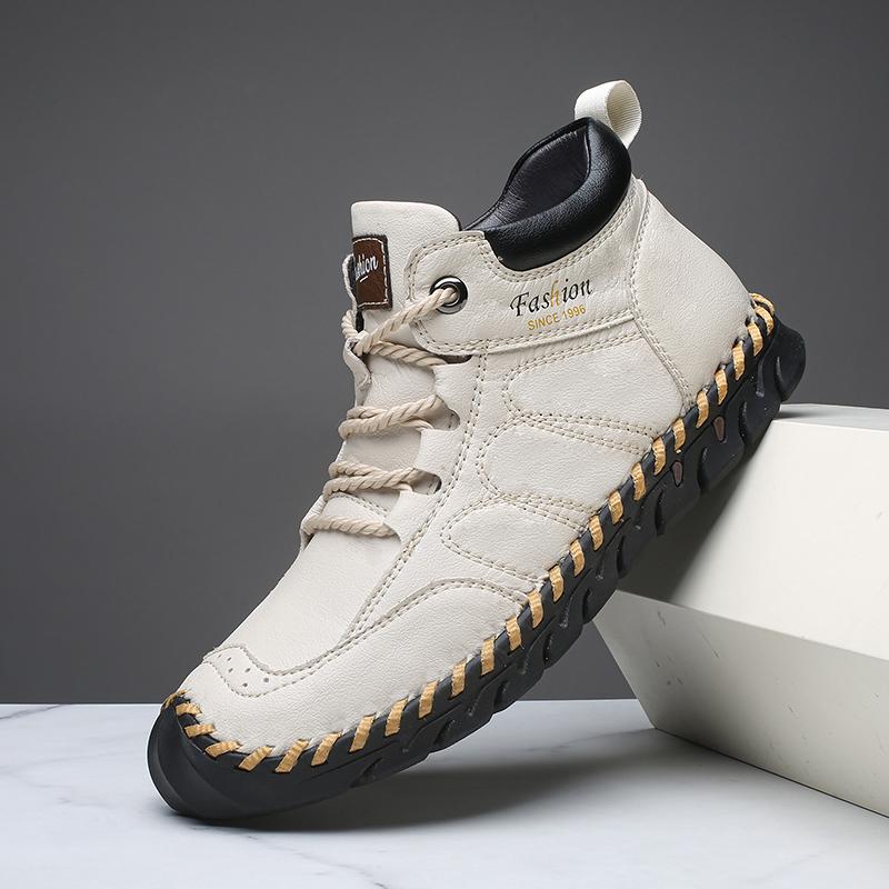 Hand-stitching Leather Men Boots Genuine Leather Casual Leather Shoes Men Ankle Boots