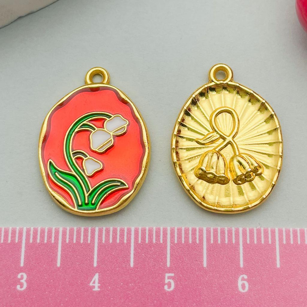 Ancient Gold Enamel Oil Drop Pendant Tulip Rose Lily Diy Bracelet Necklace Jewelry Accessories