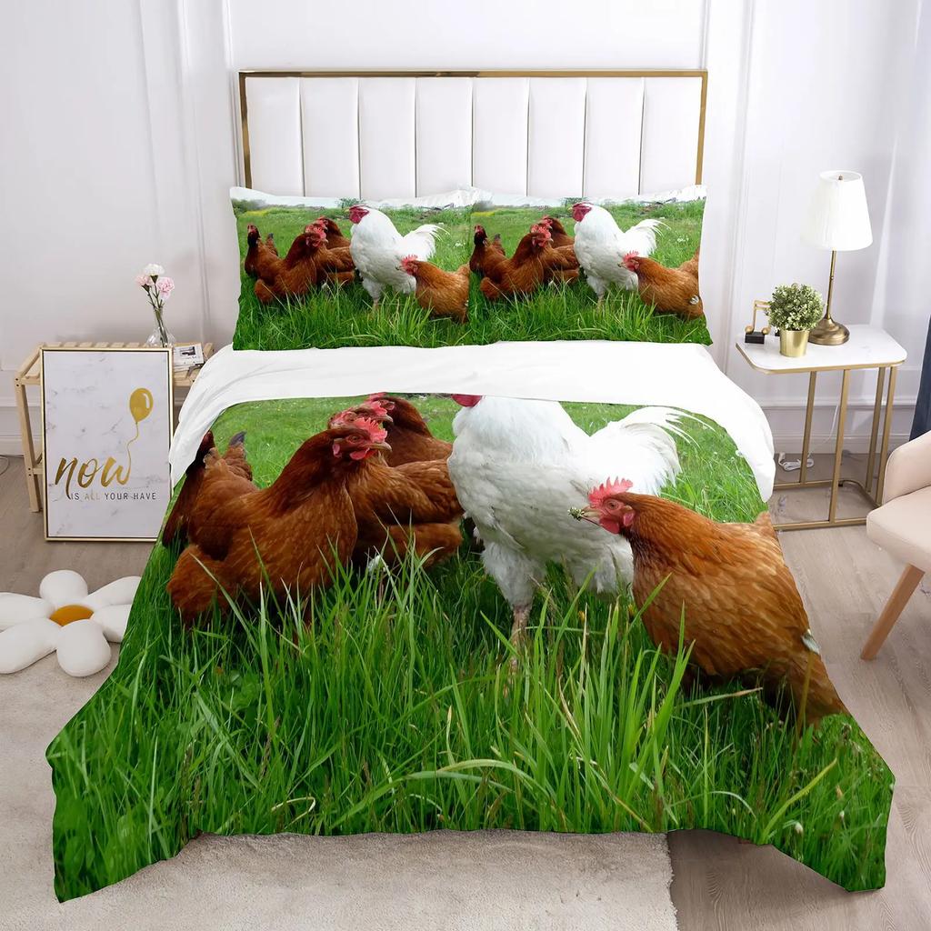 Chicken Duvet Cover Set Cool Animal Pattern Comforter Cover Funny Chicken Pattern Bedding Set Microfiber Wildlife Quilt Cover