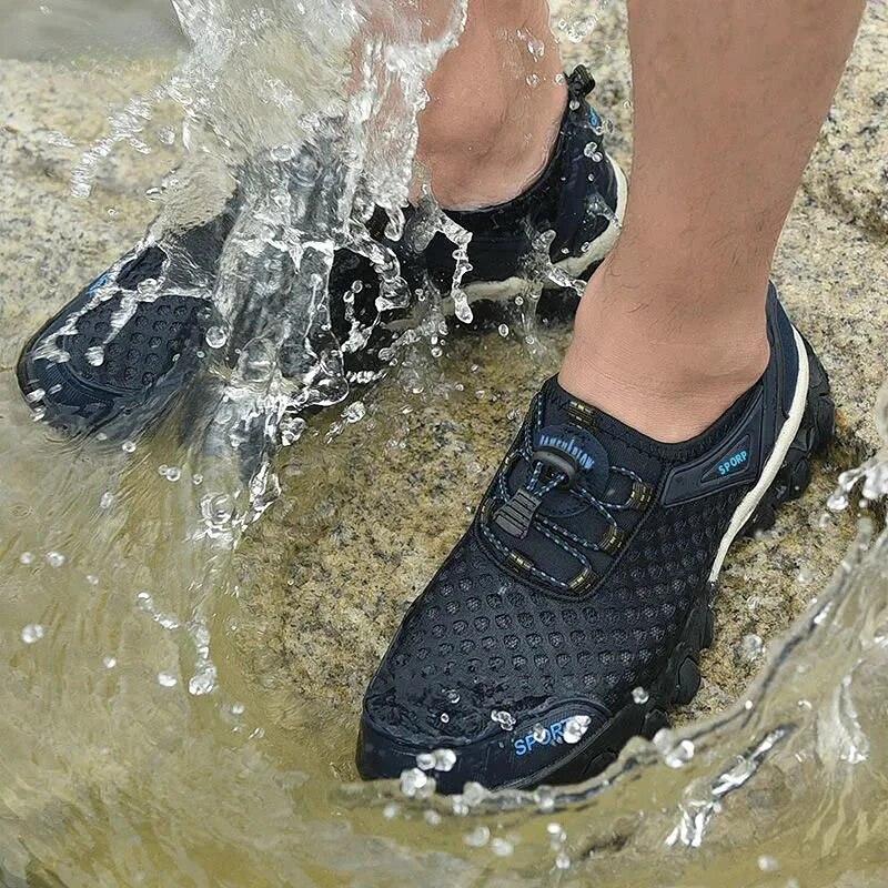 Men Sneakers Summer Wading Mesh Shoes Comfortable Slip On Outdoor Hiking Shoes Zapatos Hombre Casual Climbing Trekking Footwear