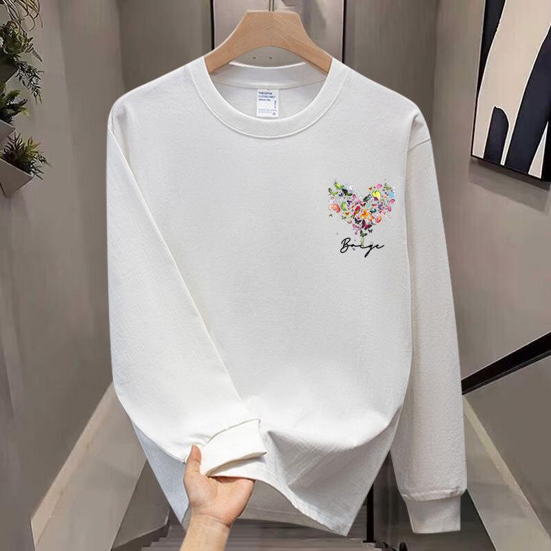 High-End Men'S Trendy Casual Top Loose Round Neck Pullover Couple Print Long-Sleeved Shirt
