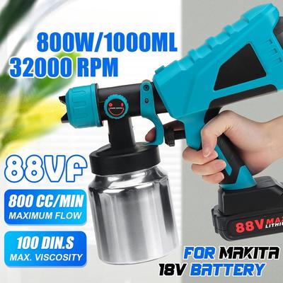 1000ML Aluminium Container Draadloze Spuitpistolen 88VF Elektrische Verfspuit High Power Met 3 Nozzles Flow Control