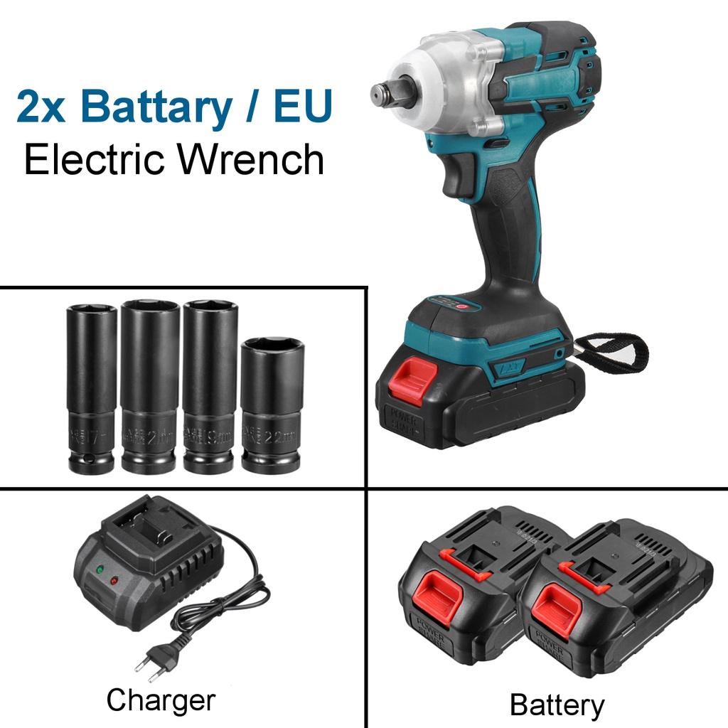 

188vf 520N.m Бесщеточный беспроводной электрический ударный гайковерт Набор головок с литий-ионной батареей 1/2-дюймовый электроинструмент для батареи 18 В 2*Batteries+Sleeve