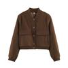 Women's Stand Collar Long Sleeve Cropped Bomber Jacket Loose Fit Casual Streetwear Coat