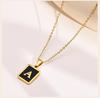 Square Initial Letter Necklace Pendant, Stainless Steel Charm Black Enamle Simple Name Jewelry For Women