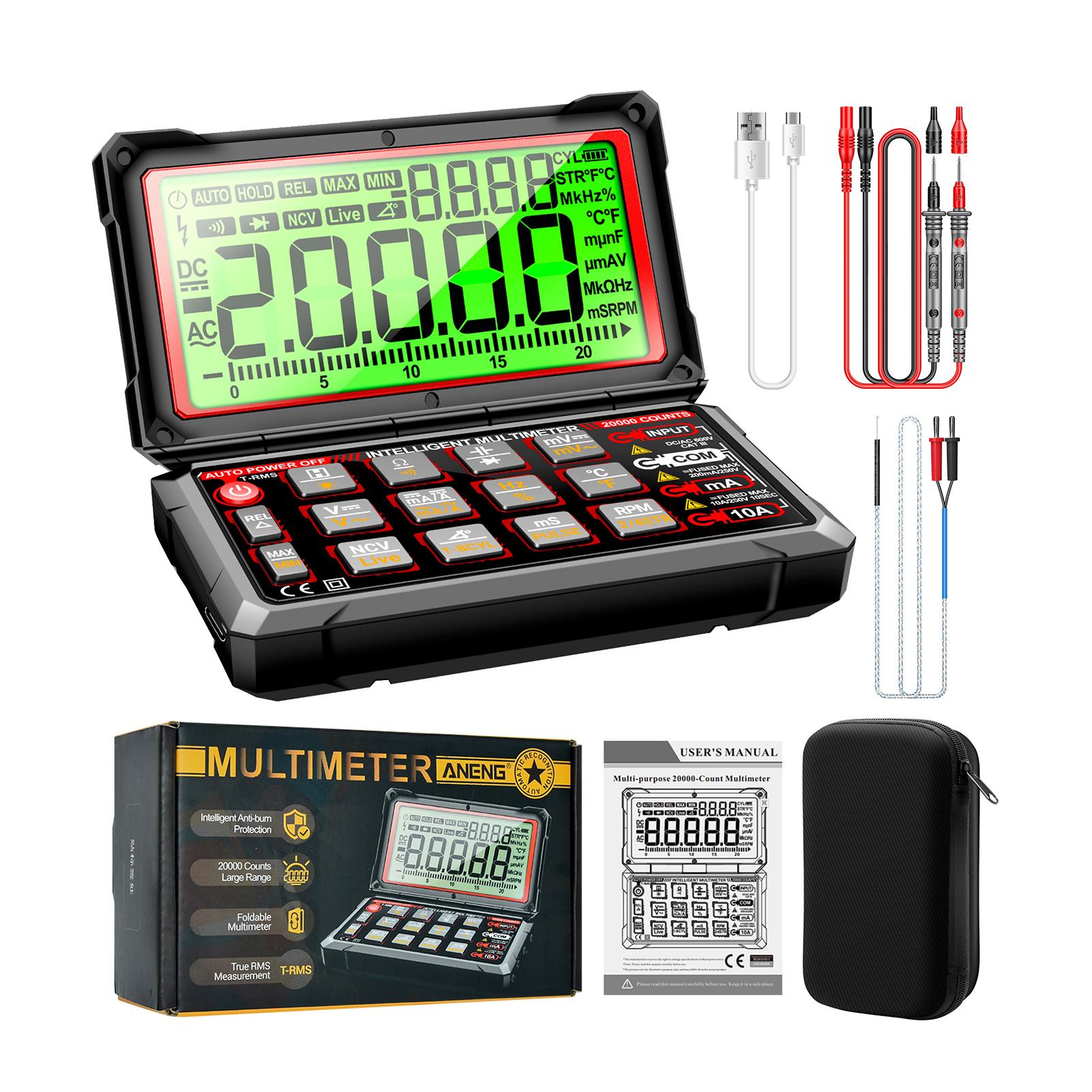 

ANENG 623 Автомобільний Мультиметр Цифровий Мультиметр 20000 Відліків Об/хв мС ІМПУЛЬС Двигун Кут Затримки Вимірювання Standard version чорний