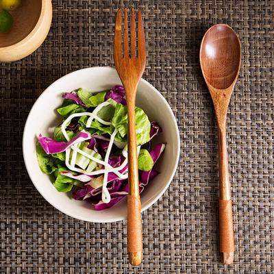Japanese Style Dinnerware Set Wooden Spoon Fork Cutlery Set Long Handled Dessert Soup Spoon Salad Fork Outdoor Kitchen Tableware
