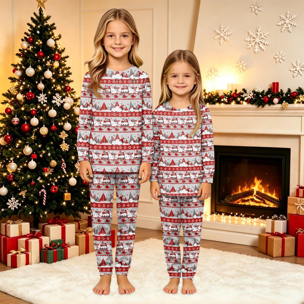 Parent-Child Christmas Print Pajama Set, Comfortable Long Sleeve Top and Pants Loungewear for Family