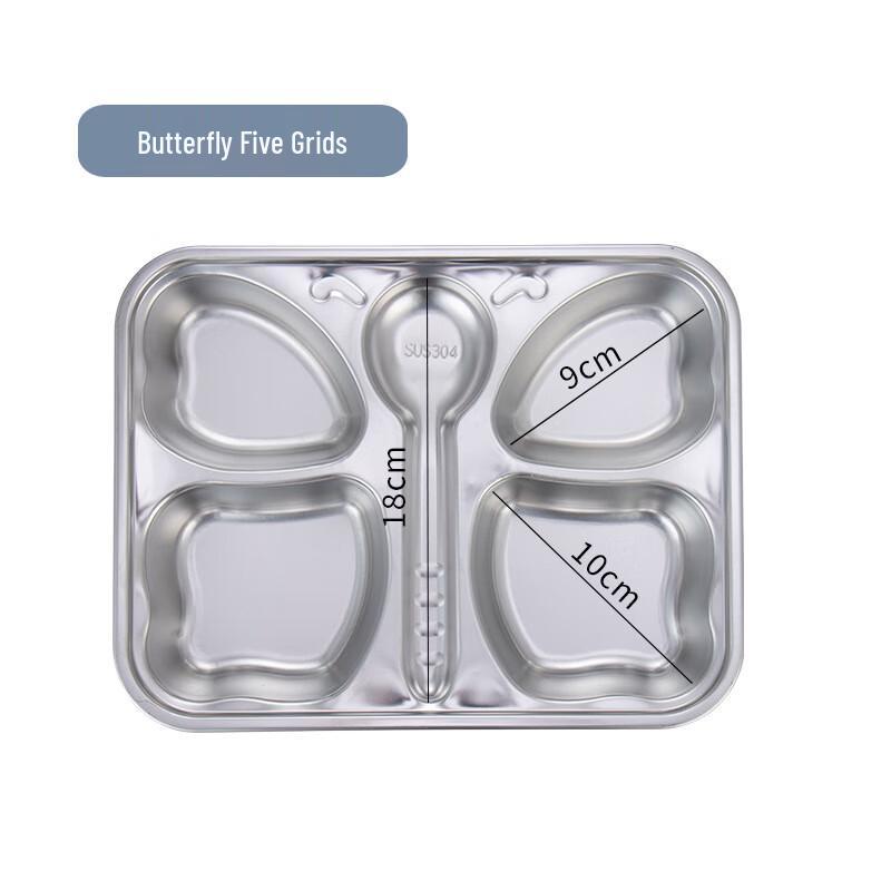 ShengJia Kids 304 Stainless Steel 5-Compartment Lunch Plate