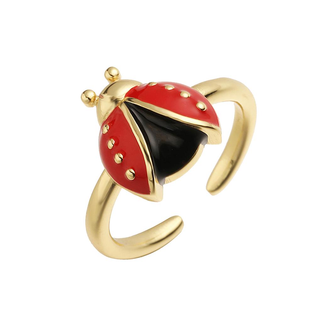 Adjustable Openable Ladybugs Ring Colorful Drip Enamel Detailing Lightweight Copper Jewelry For Women Girls Fashion Accessories