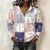 Women's Long Sleeve Patchwork Print Hoodie with for Casual Wear