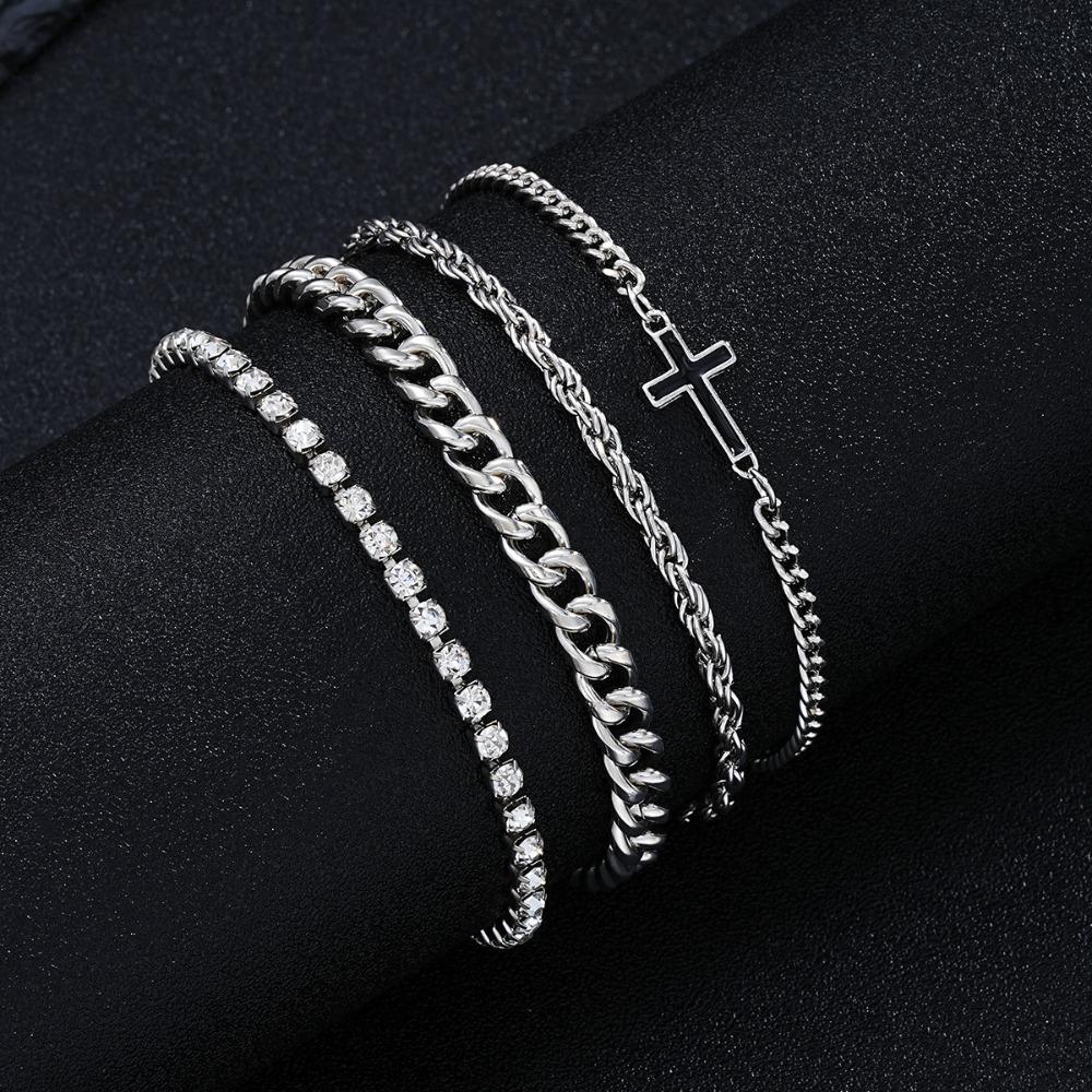 A Set of 4 Simple Street Style Cross Twist Chain Cuban Chain Bracelets, Basic Style for Boyfriend, Suitable for Men To Wear