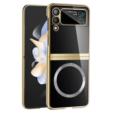 Ebesfous Wireless Charging Magnetic Case For Samsung Z Flip 4 3 Cases Electroplate Transparent Cover For Samsung Z Flip3 Flip4