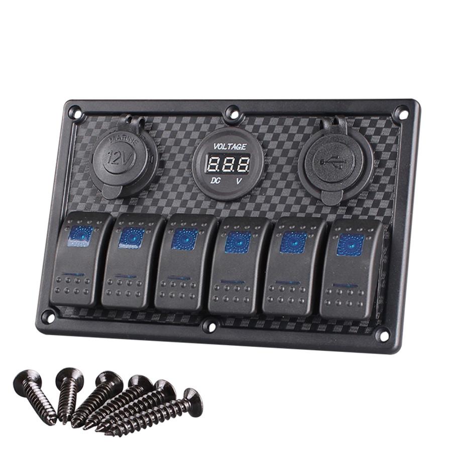 6 Way Car Boat Rocker Switch Panel Dual USB Cigarette Lighter Car Charger Socket