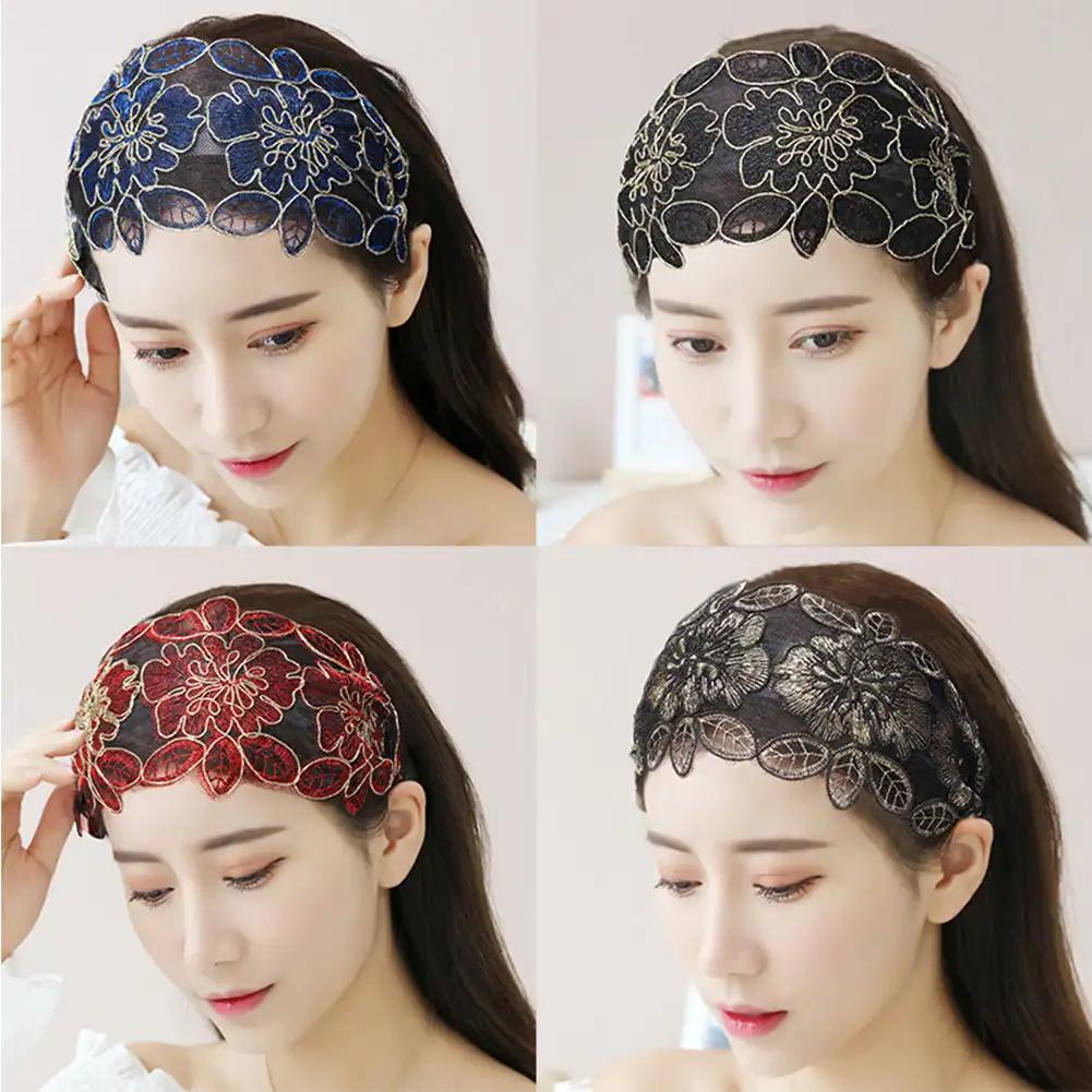 Elegant Wide Hook Flower Hair Hoop Head Band for Women Headwear Lace Flowers Headband Hairband Girls Hair Accessories Headdress