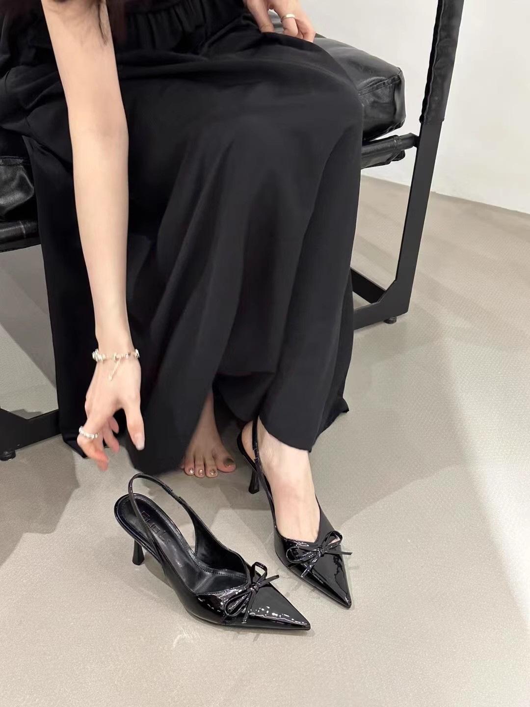 

2025 spring new fashion bag head empty pink sweet bow small square head not tired feet high heels sandals women 35 чёрный