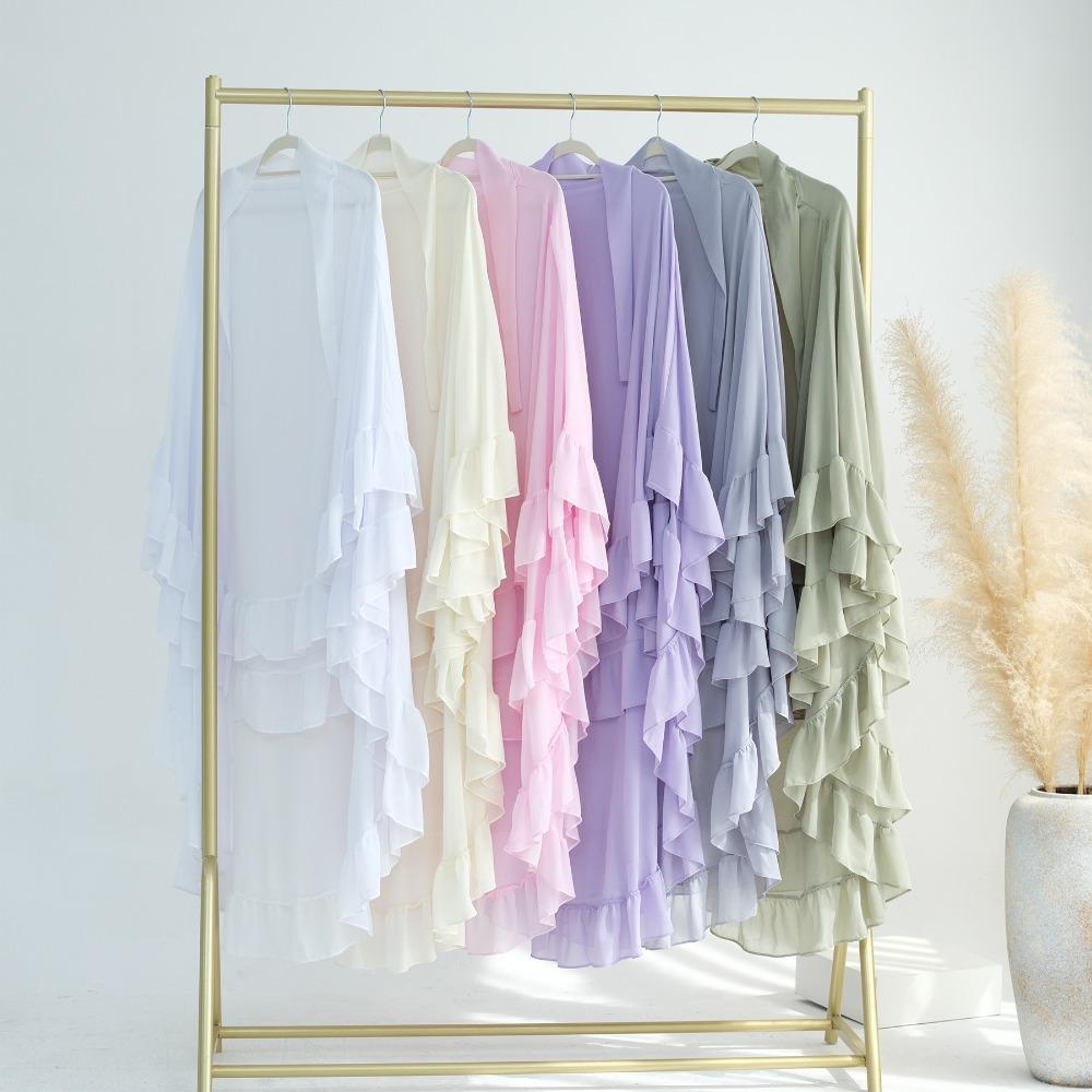 Long Chiffon Ramadan Khimar Abaya Headscarf Prayer Dress Muslim Abaya  Dubai Saudi Black Robe