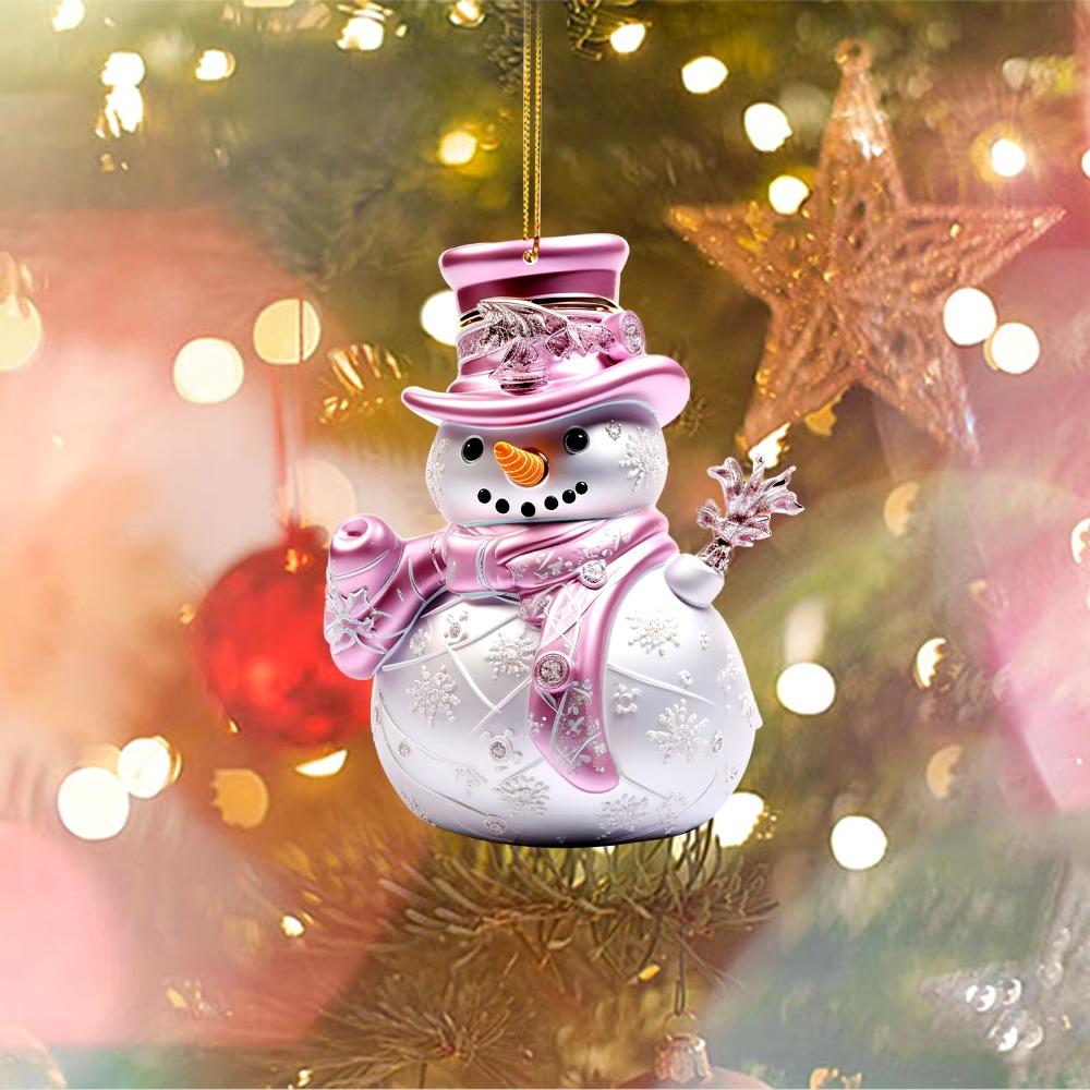 Flat Printing Hanging Pendants Pink Snowman Xmas Tree Ornament Party Supplies