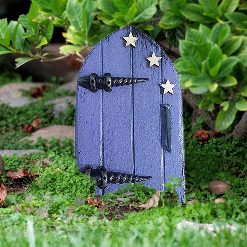 Engraved Design Fairy Door Miniature Creative Yard Art Statue Gift Miniature Wooden Door