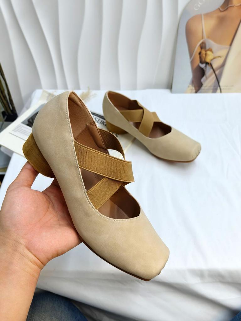 Spot Second Hair! Fashion Versatile New Pig Nose Horse Leather Cross Strap Thick Heel Mary Jane Ballet Shoes Women's Single Shoes