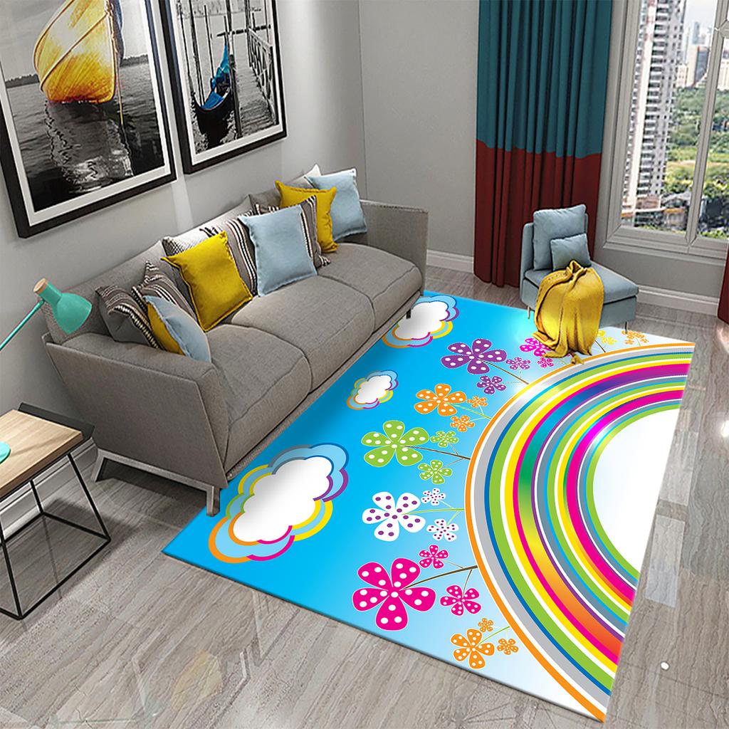 Bedroom Living Room Bathroom Rug Non-slip Home Decoration Cartoon Rainbow Flower Rug Game Room Children's Room Rug