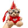 Kawaii Goggles Pilot Bear Keychain Bell Hanging Rope Plush Bear Key Ring Pink Heart Stuffed Animal Pendant Men