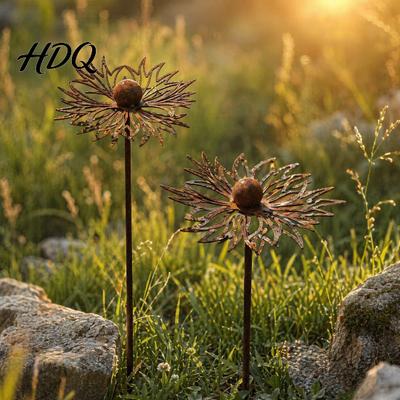 Weather-resistant Garden Stake Vintage Rustic Cornflower Metal Stake Weathered Iron Flower Sculpture with Hollow Nature-inspired Art Carving Outdoor
