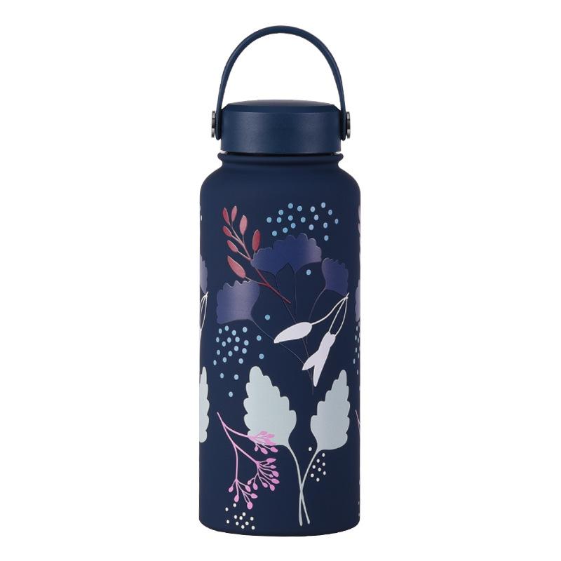 1L Thermos Cup Large Capacity Wide Mouth Portable Vacuum Sports Kettle Outdoor Printing Water Cup Female
