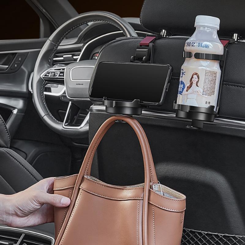 3-In-1 Cup Holder Cell Phone Holder Bag Hook For Car Seat Multifunctional Seat Back Organizer Storage Car Headrest Clip Hook